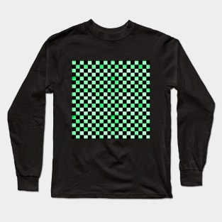 Black and Neon Green Checkered Wood Pattern Long Sleeve T-Shirt